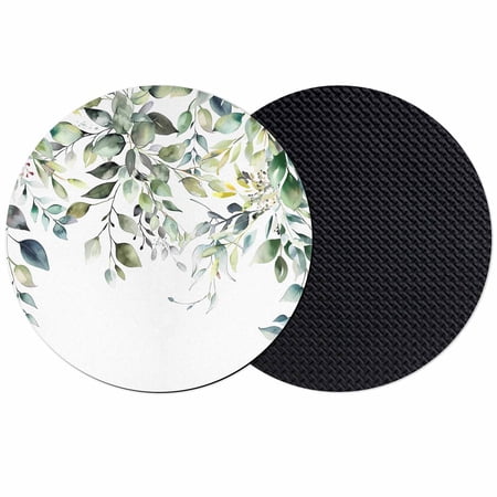 Eucalyptus Leaves Coasters Set of 2 Watercolor Weeping Teal Botanical Absorbent Coasters for Drinks Coaster for Bar Office Dining Coffee Table Accessories Decor Non Slip Round Desk Coaster