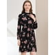 thumbnail image 3 of Vestido Floral De Una Línea De Manga Larga Con Columpio Hasta La Rodilla Y Cuello Simulado Para Mujer Negros S, 3 of 6
