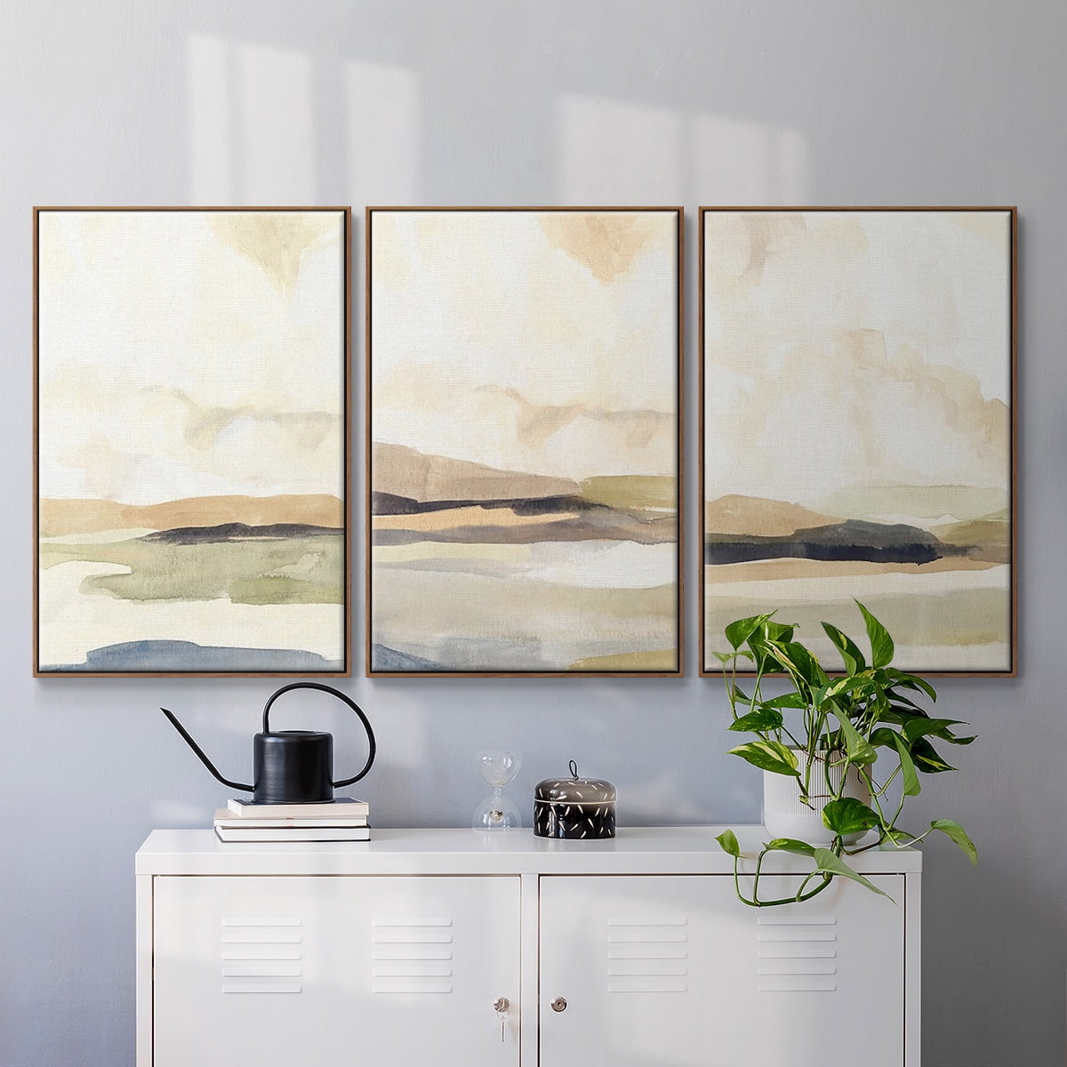 Abstract Neutral Tone Framed Wall Art – Slate Movement I – Premium Gallery Wrapped Canvas, L Floating Frame, 3 Piece Set, Ready to Hang