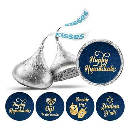 Darling Souvenir DIY Hanukkah Jewish Stickers 190 Pcs DIY Candy Chocolate Labels-Navy Blue & Gold