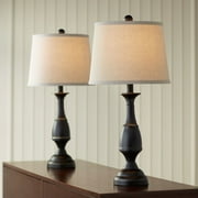 Regency Hill Ben Rustic Farmhouse Table Lamps 25 High Set of 2 Dark Bronze Metal Beige Linen Drum Shade for Bedroom Living Room Bedside Nightstand