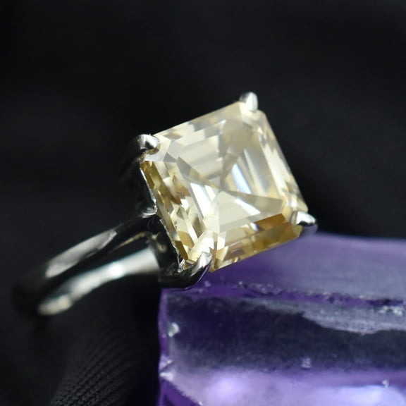925 Sterling Silver 18.2 Ct Square Ring Sz 9 Champagne Moissanite Ring For Her