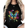 thumbnail image 2 of Women's T-Shirt Colored Butterfly Abstract Animal Short Sleeve Casual Tee Classic Crew Neck T Shirt for Women Black, 4XL, 2 of 7