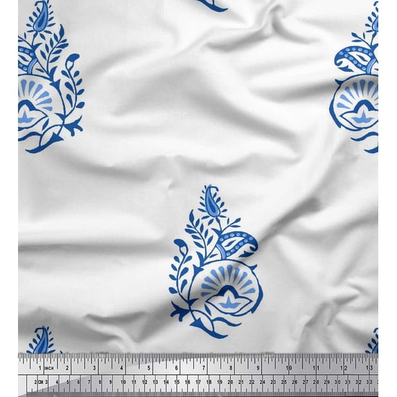 Soimoi Georgette Viscose Fabric Leaves,Floral & Paisley Block Printed Fabric 1 Yard 42 Inch Wide