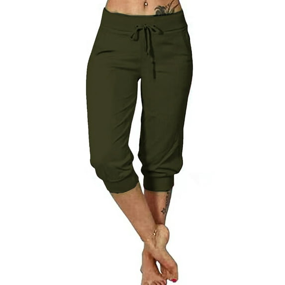 FASHIONWT Women Casual Drawstring Taper Leg Calf-Length Capri Pants