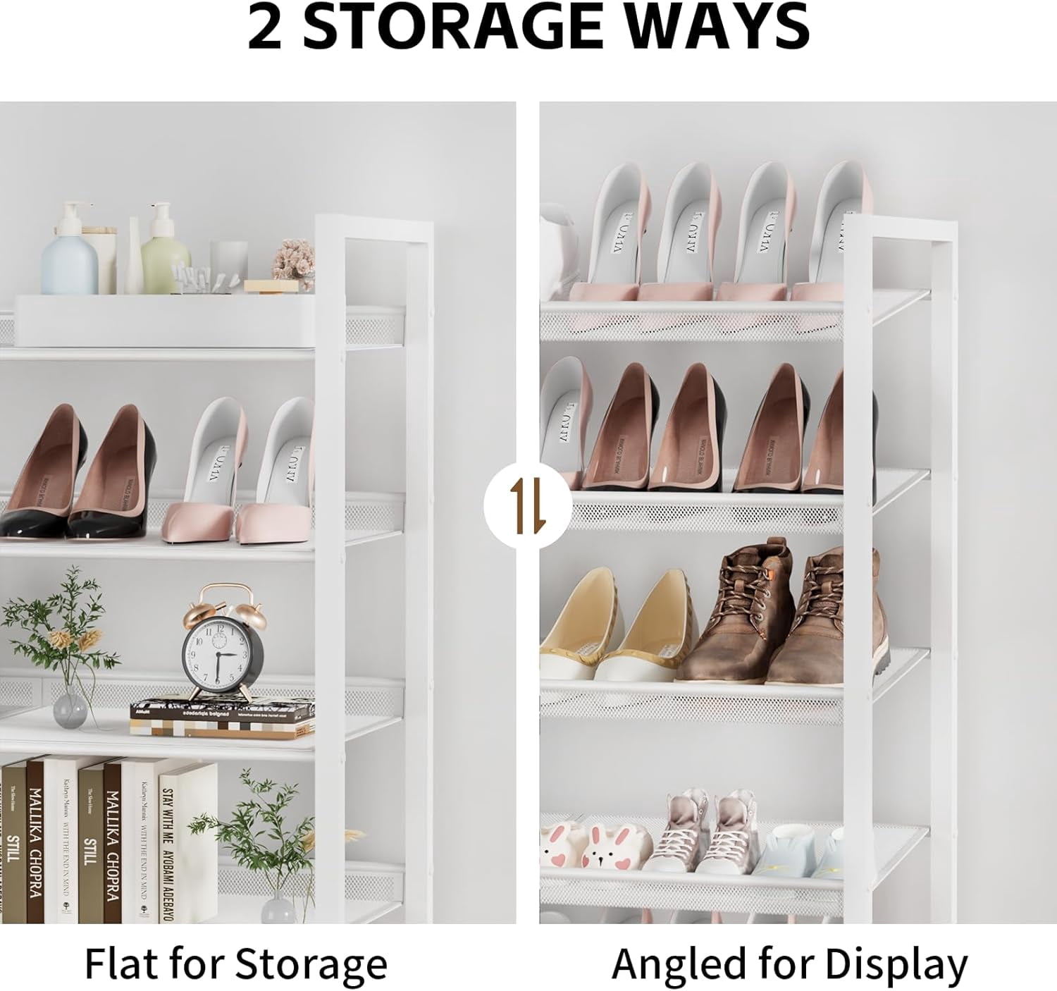 Metal Shoe Rack, 6-Tier Shoe Organizer for Entryway, Tall Shoes Stand with Angled Shelves, Holds 18-24 Pairs, Large Shoe Storage Shelf for Closet Garage Bedroom, White