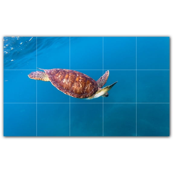 Picture-Tiles.com: Turtle Ceramic Tile Wall Mural WAL501069-53S. 21.25"W x 12.75"H using (15) 4.25" x 4.25" Ceramic Tiles-Satin Finish