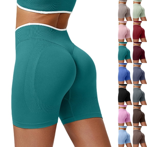 Breezora Women's Seamless Color Block Yoga Shorts - Scrunch Bum Booty Lifting Gym Shorts with Tummy Control, Workout Tights