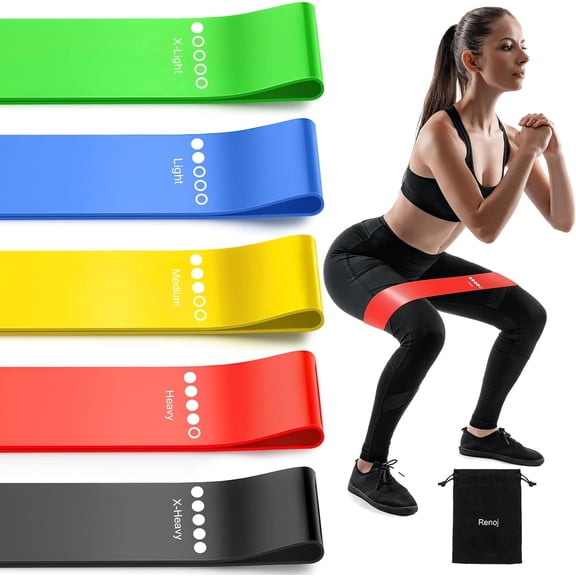 5-Pack Resistance Bands Set for Home & Outdoor Workouts. Natural Latex Exercise Bands for Yoga, Pilates & Physical Therapy with Carry Bag