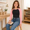 thumbnail image 4 of Girls Long Sleeve Shirts Raglan Color Slim Fit Cute Tunic Top for 5-14 Years, 4 of 6