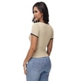 thumbnail image 3 of Women Summer Short Sleeve Shirts Crewneck Striped Color Block T Shirts Slim Fit Basic Tee Tops, 3 of 6