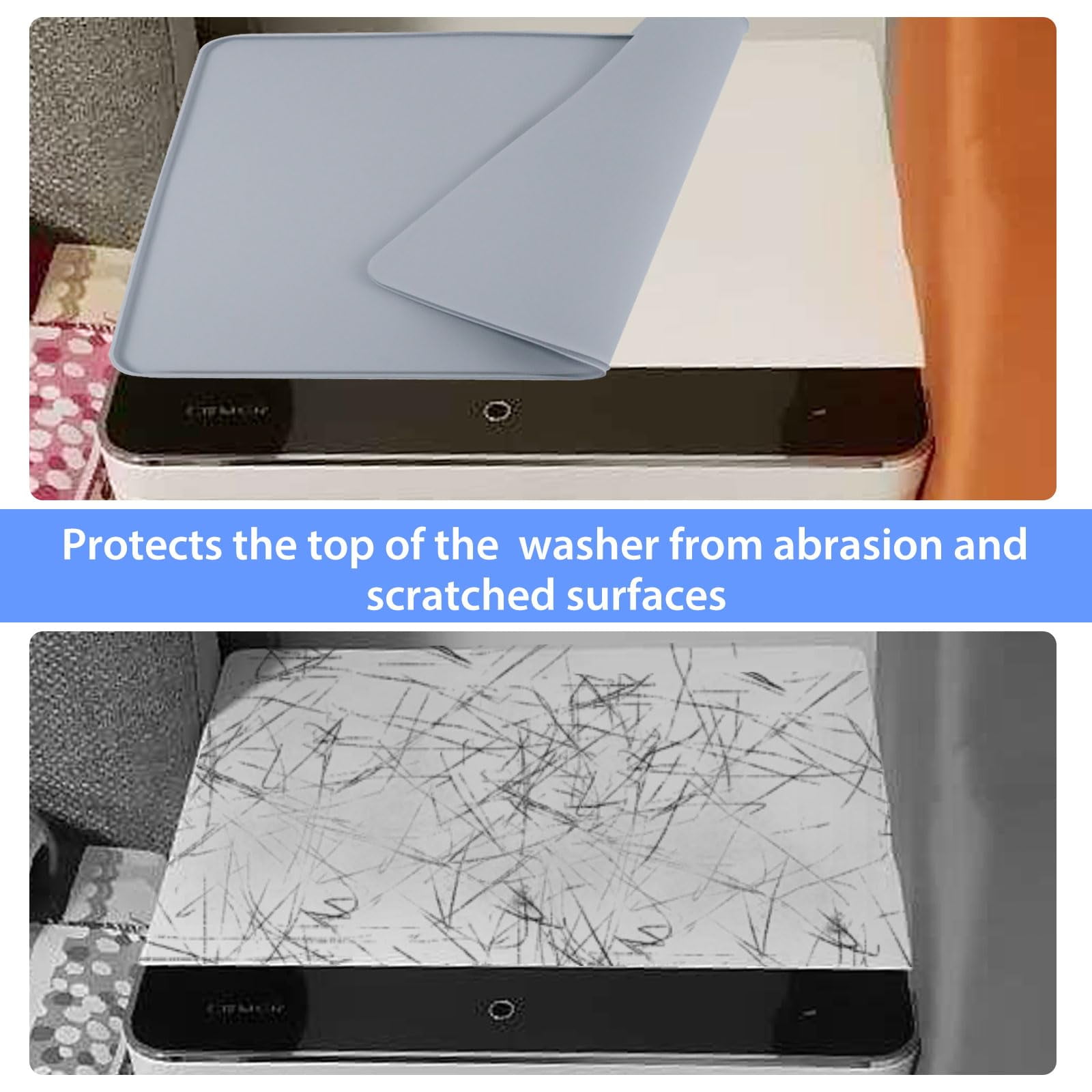 Washer and Dryer Covers for The Top, 23.6“ x 19.7" Washing Machine Top Protector, Protective Silicone Mat for Dryer Top, Washable Mat for Top of Washer or Dryer for Home Laundry Room, Grey