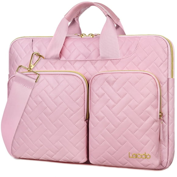 Bolso de hombro para portátil Lacdo 360° con protección de 15 pulgadas, color rosa sakura