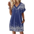 thumbnail image 2 of Women's Floral Print V-Neck Short Sleeve Casual Dress with Pocket, Pullover Summer Dress, Lightweight Comfort Fit, Fashion Ladies Outerwear,Dark Blue,3XL, 2 of 8