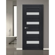 Interior Solid French Door Frosted Glass | Veregio 7455 Antracite | Single Regular Panel Frame Trims Handle | Bathroom Bedroom Sturdy Doors -24 x 96