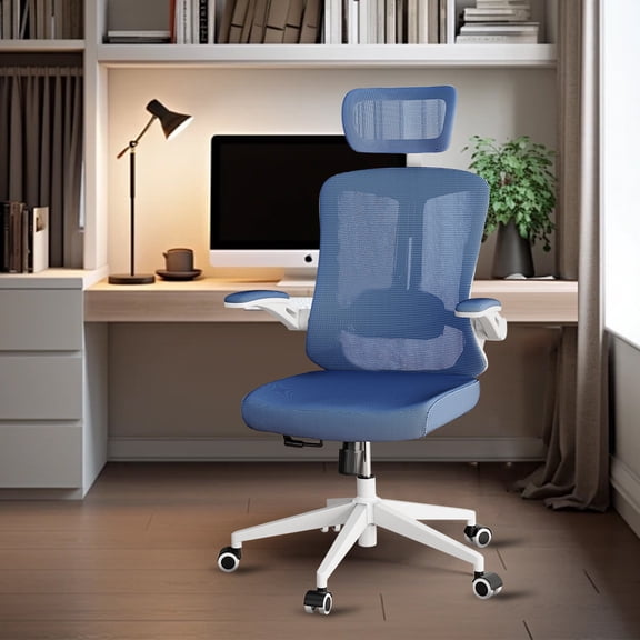 Ergonomic Office Chair, Home Office Desk Chair with Adjustable Headrest & Lumbar Support, Swivel High Back Computer Chair, Breathable Mesh Chair, PU Silent Wheels, Flip-Up Arms