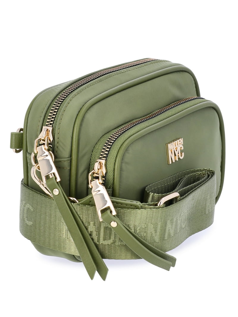 Madden NYC Women's Nylon Camera Handbag with Charm Keychain, Olive