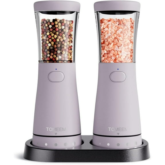 Tomeem Electric Salt and Pepper Shakers with LED lights, Adjustable Coarseness, USB Rechargeable Automatic Salt and Pepper Grinder Set