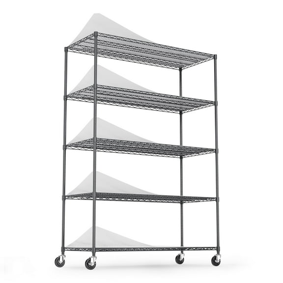 Miniyam 5-Tier Wire Shelving Unit with Wheels and feet, NSF Certified Adjustable Storage Rack, 6000 lb Capacity, Heavy Duty Steel, Black