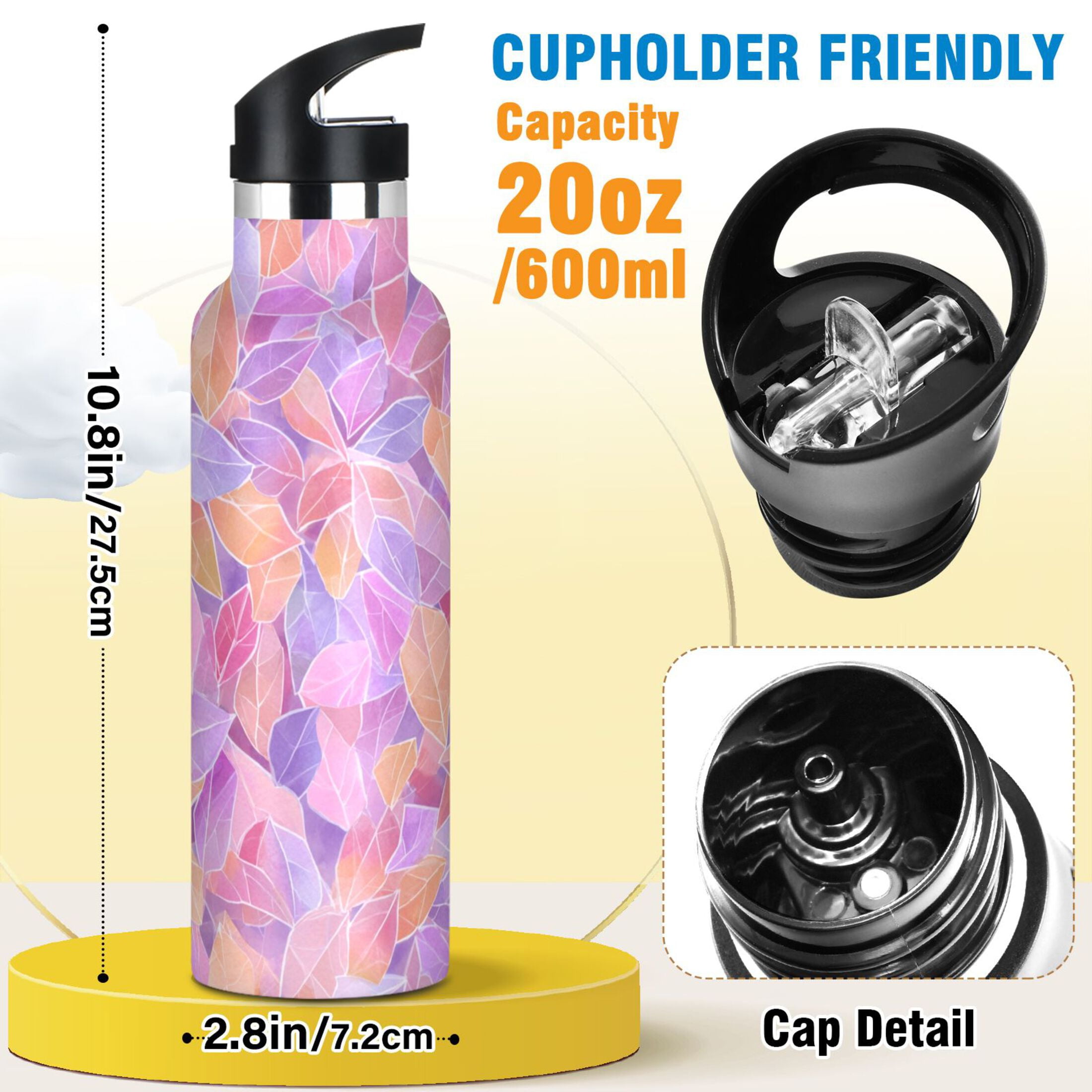 Kids Insulated Stainless Steel Sports Water Bottle 600ml (20oz) Small Colors Shapes