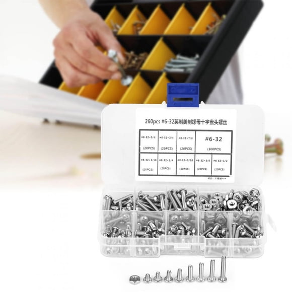 260pcs set Screws 6-32 Stainless Steel Cross Pan Head Screws Machine Screws Assortment Kit