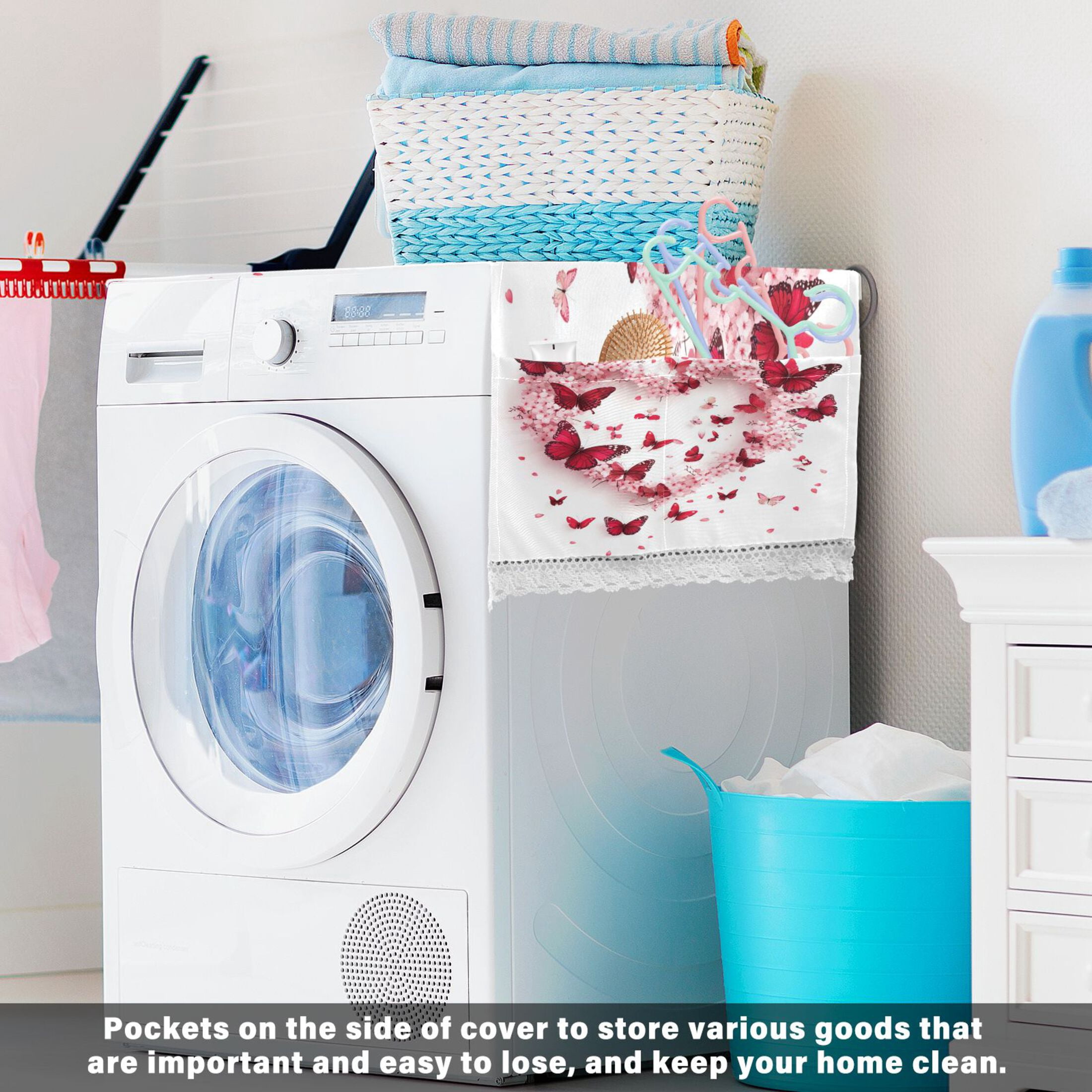 WOBOGO Red Butterfly Pink Floral Washing Machine Cloth Dryer Refrigerator Top Cover Protective Non-Slip Mat For Kitchen Laundry