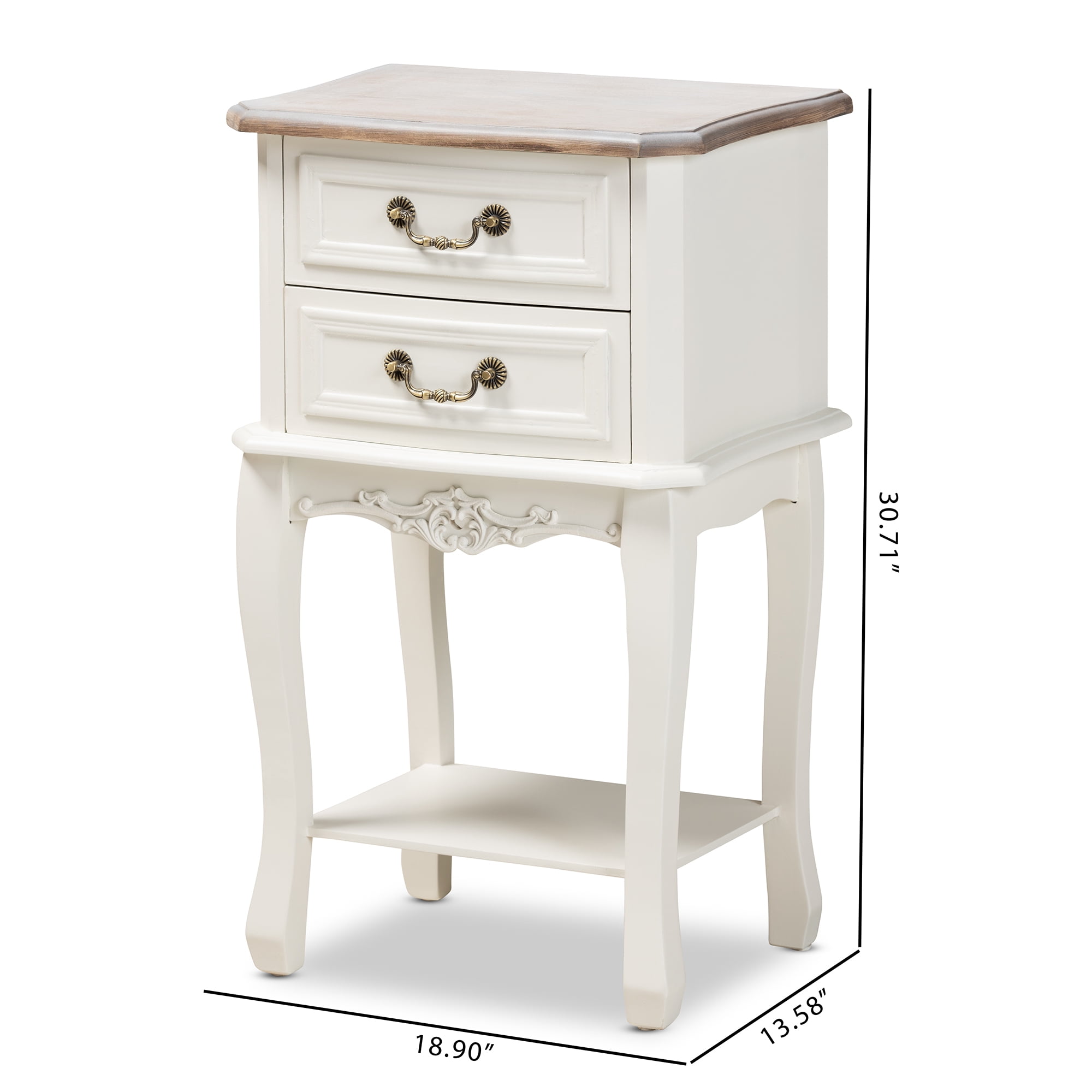Baxton Studio Amalie Antique French Country Cottage Two-Tone White and Oak Finished 2-Drawer Wood End Table