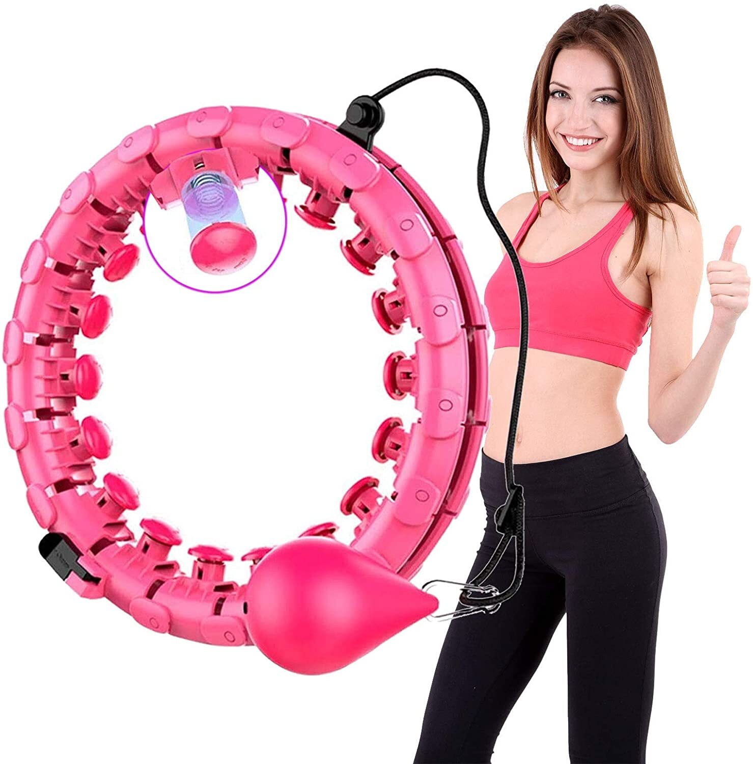redini Smart Weighted Hoola Hoops 24 Detachable Knots Adjustable Fitness Weight Loss Massage Non-Fall Hoops 360° Massage Auto Spinning Ball with Slimming Belt Weighted Fitness Exercise Hula Hoop 