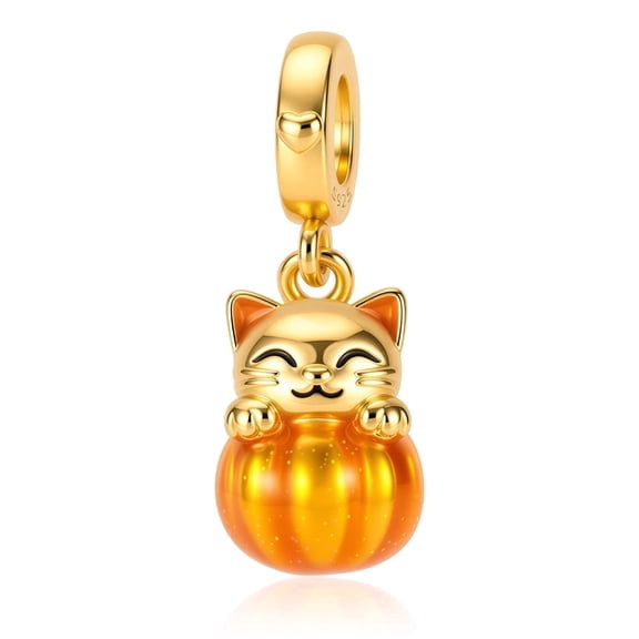 925 Sterling Silve Pumpkin Cat Charm Dangle Charm For Bracelets & Bangle Pendant Jewelry