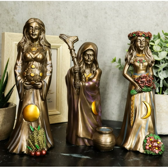 Ebros Celtic Triple Goddess Maiden Mother Crone Triune Moon Set of 3 Decorative Figurines
