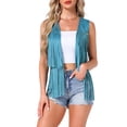 thumbnail image 1 of INSPIRAR CHIC Chaleco de Mujer con Flecos, Abierto, Estilo Occidental, Vintage, de Ante Sintético con Borlas, Azul Brillante, XS, 1 of 6