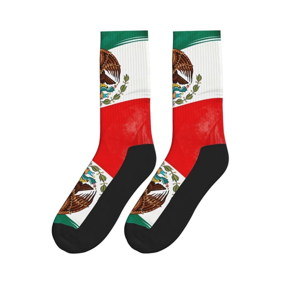 Mexican Flag Colorful Athletic Crew Novelty Socks For Men Women