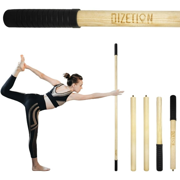 Yoga Stick, 5.1ft Collapsible Mobility Stick, Stretching Equipment, Exercise Stick Made of Ash Wood, Yoga Accessory with Non-Slip Rubber Ends for Flexibility, Posture Correction, Balance