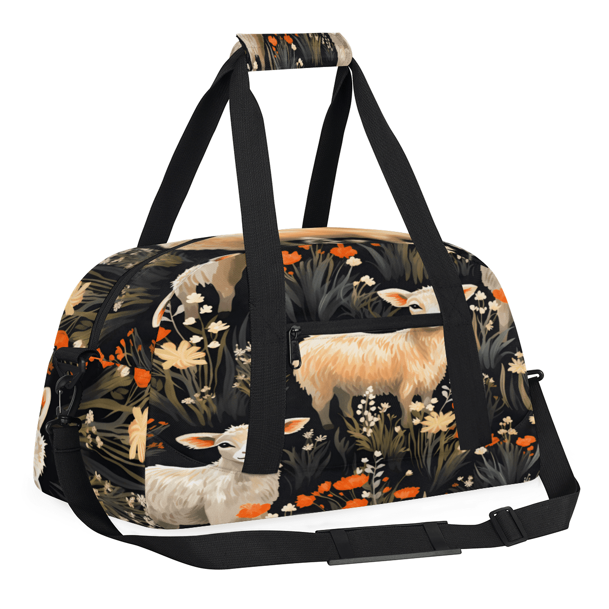Herdesigns Cute Sheep Print Sports Duffle Bag for Women & Men, Animals Gym Bag Dance Bag Overnight Bag Carry On Weekender Travel Bag