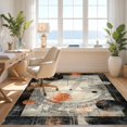 thumbnail image 3 of Design&I 5'x7' Washable Area Rug Snag-Free, Skid-Resistant Circle Retro Vinyl Record Music Distressed Groove Ring Border for Dining Room, Under Table, Home Office, 3 of 7