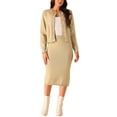 thumbnail image 2 of INSPIRE CHIC Women's Two Piece Outfits Sweater Sets Button Down Cardigan and Midi Skirts Casual Lounge Set XL Khaki, 2 of 5