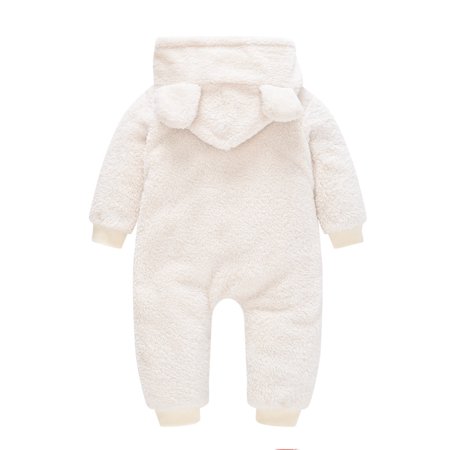

DNDKILG Newborn Infant Baby Toddler Fleece Long Sleeve Hooded Jumpsuit for Girl Boy Winter Warm Zip Up Clothes Romper White 0-24M