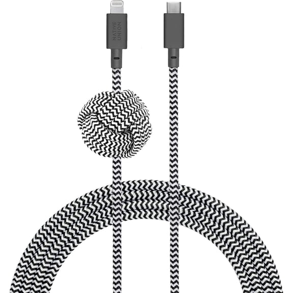 Native Union Night Cable - 10ft Durable USB-C Charging Cable with Weighted Knot (Zebra)