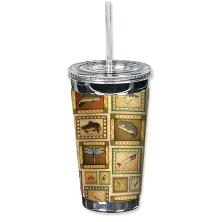 - Mugzie Sweat Proof 16-Ounce To Go Tumbler with Insulated Wetsuit Cover - Fish Bait
