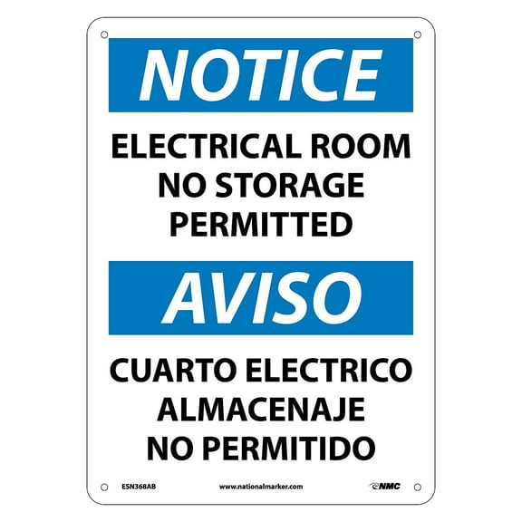 National Marker Notice Signs; Electrical Room No Storage Permitted Bilingual 14X10 .040 Aluminum