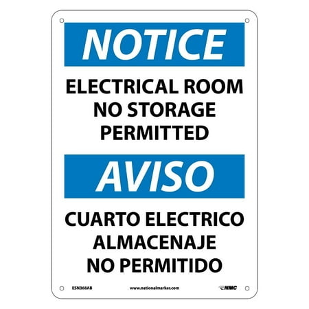 UPC: 0887481049328 | National Marker Notice Signs; Electrical Room No Storage Permitted Bilingual 14X10 .040 Aluminum