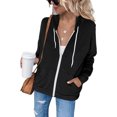 thumbnail image 3 of Women Zip Up Hoodie, Long Sleeve Solid Color Drawstring Sweatshirt, 3 of 5