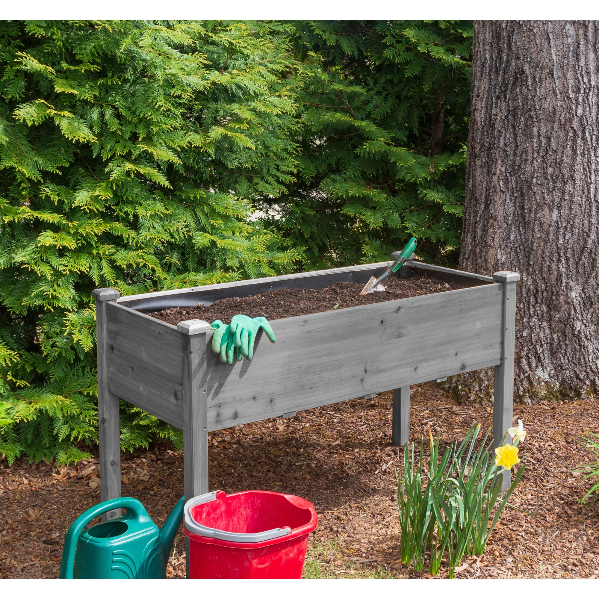 Jopath Grey Raised Garden Bed with Legs, Elevated Wooden Planter Box for Outdoor Plants Flowers Fruits Vegetable Herb Growing(48"x24"x30")