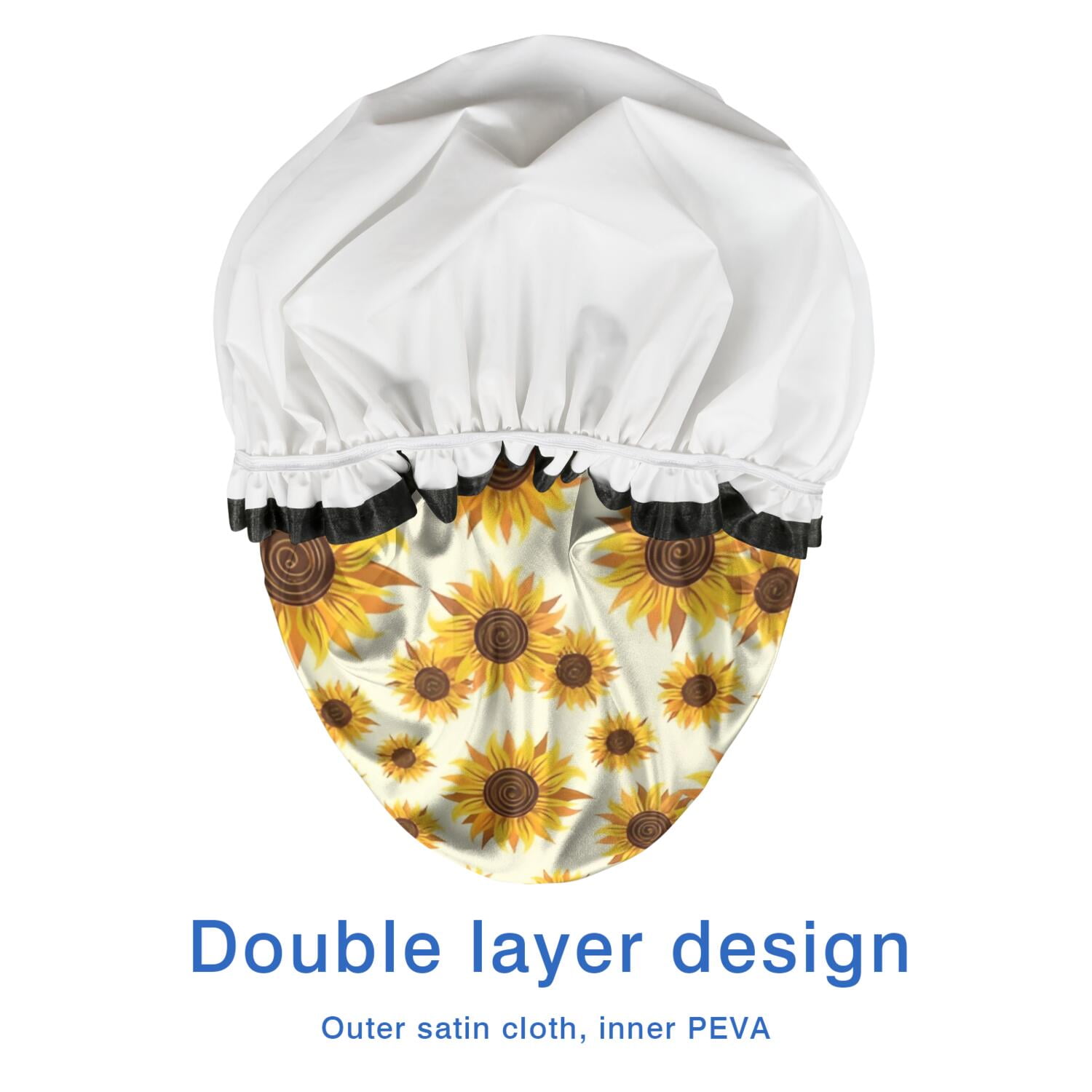 Shower Caps,Yellow Brown Sunflower Pattern Waterproof Shower Cap for Women 4 Pieces,Double Reusable Hair Cover for Shower PEVA Elastic Stretch Hem