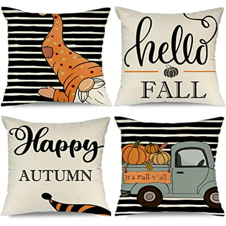 Hello Fall Pillow Covers 16x16 Set of 4 Happy Autumn Harvest Pumpkin Truck Gnome Pillow Covers for O | Walmart (US)