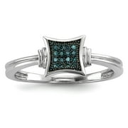 Sterling Silver White/Blue Diamonds Square Ring, Size 8 (0.05CTW)
