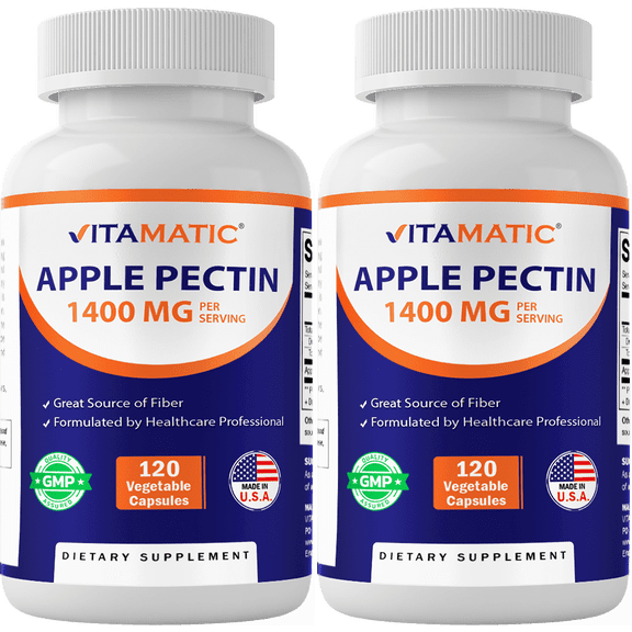 2 Pack Vitamatic Apple Pectin 1400 mg per 2 Capsules - 120 Vegetarian Capsules - Dietary Fiber - Promotes Healthy Intestinal Health*