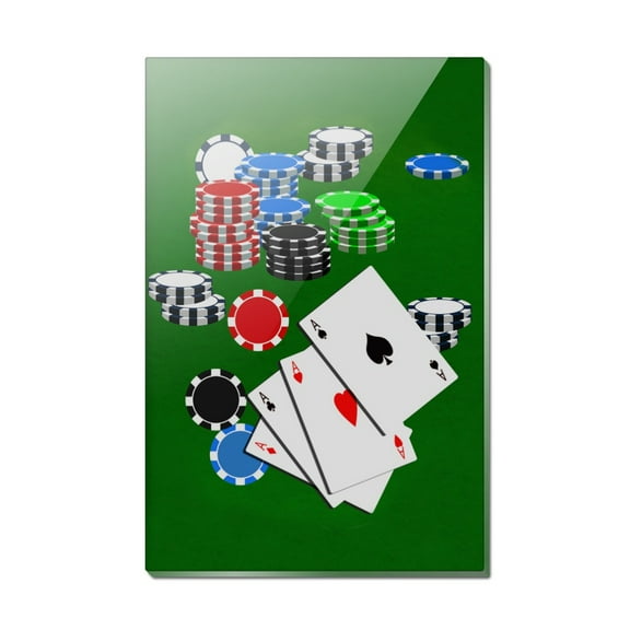Poker Aces Cards Chips Gambling Rectangle Acrylic Fridge Refrigerator Magnet