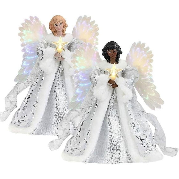 2PCS Christmas Tree Decorations with Angel, Angel Christmas Tree Topper, Christmas Tree Topper with Warm LED Lights, 20x25cm GetRich