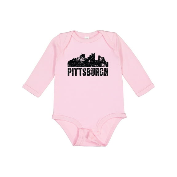 Inktastic Pittsburgh Skyline Grunge Boys or Girls Long Sleeve Baby Bodysuit